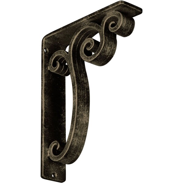 Ekena Millwork Avery Wrought Iron Bracket, (Triple center brace), Antiqued Pale Gold 2"W x 7 1/2"D x 10"H BKTM02X07X10TAVAPG - main